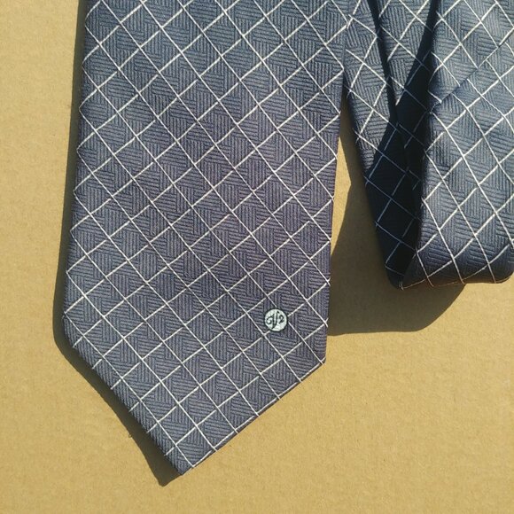 Vintage Versace handmade Italy 100% silk blue grey windowpane pla… - Picture 5 of 14